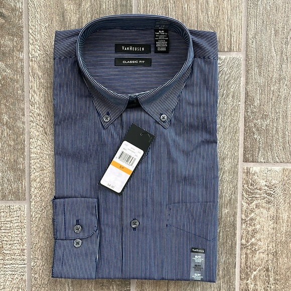 BNWT 3 Van Heusen Men’s dress shirt size 14 - 14.5 Classic Fit Wrinkle Free - Picture 3 of 7